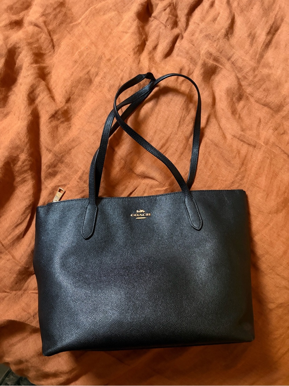 Coach Black Leather Tote with Gold Logo